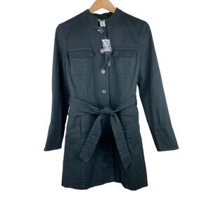 NWT Lulumari Women's M Black Cotton Belted Utility Trench Coat